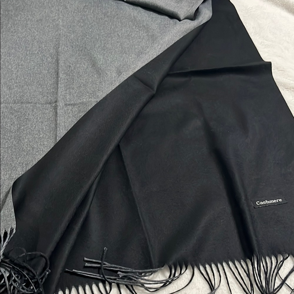 Black Cashmere Wool Blend Scarf with Fringe - Picture 7 of 7